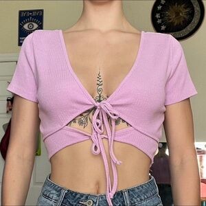 Wild Fable Pink Tie-Front Crop Top